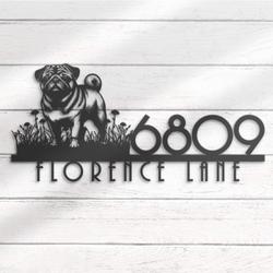 pug house number custom metal address sign dog home number 3