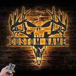 punisher skull deer hunting custom metal wall art led light buck hunter name sign 1
