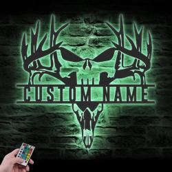 punisher skull deer hunting custom metal wall art led light buck hunter name sign 4