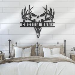 punisher skull deer hunting custom metal wall art led light buck hunter name sign 5