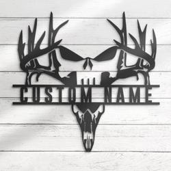 punisher skull deer hunting custom metal wall art led light buck hunter name sign 6
