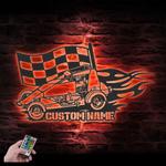 racing flag sprint car custom metal wall art led light car racing decoration 1