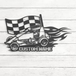 racing flag sprint car custom metal wall art led light car racing decoration 3
