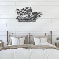 racing flag sprint car custom metal wall art led light car racing decoration 4