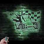 racing flag sprint car custom metal wall art led light racer name sign 1
