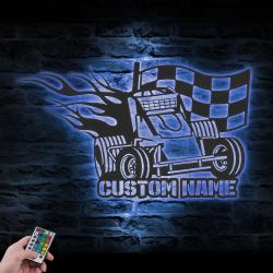 racing flag sprint car custom metal wall art led light racer name sign 2