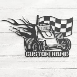 racing flag sprint car custom metal wall art led light racer name sign 3