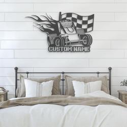 racing flag sprint car custom metal wall art led light racer name sign 4