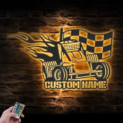 racing flag sprint car custom metal wall art led light racer name sign 5