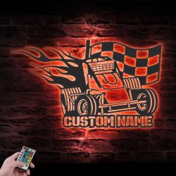 racing flag sprint car custom metal wall art led light racer name sign 6