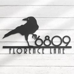 raven house number custom metal address sign crow home number 3