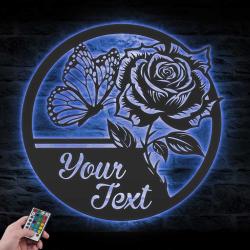rose custom metal wall art led light valentine flower name sign 2