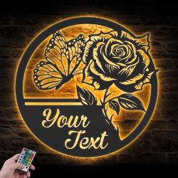 rose custom metal wall art led light valentine flower name sign 5