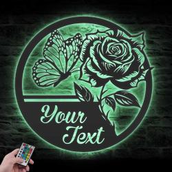 rose custom metal wall art led light valentine flower name sign 6