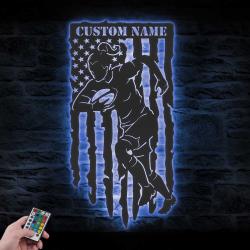 rugby us flag custom metal wall art led light football player name sign 2