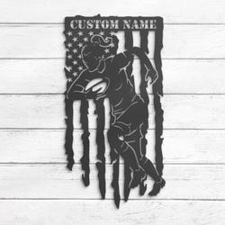 rugby us flag custom metal wall art led light football player name sign 3