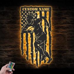 rugby us flag custom metal wall art led light football player name sign 5