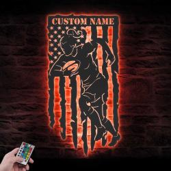 rugby us flag custom metal wall art led light football player name sign 6