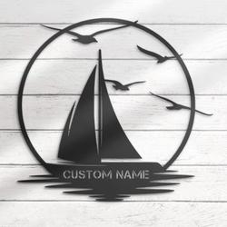 Sailing Custom Metal Wall Art LED Light Sailboat Ocean Name Sign