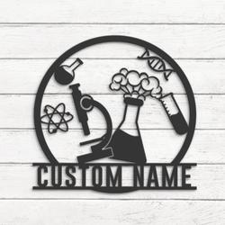 scientist custom metal wall art led light science teacher name sign 2
