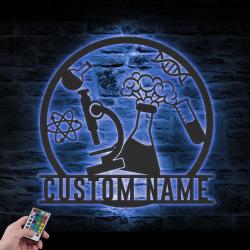 scientist custom metal wall art led light science teacher name sign 3