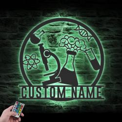 scientist custom metal wall art led light science teacher name sign 4