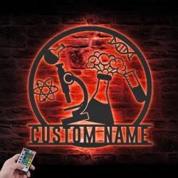 scientist custom metal wall art led light science teacher name sign 5