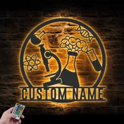 scientist custom metal wall art led light science teacher name sign 6