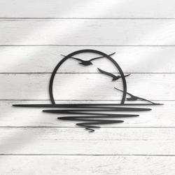 sea sun sparkle custom metal wall art led light ocean sun seagull sign 3