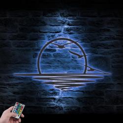 sea sun sparkle custom metal wall art led light ocean sun seagull sign 4