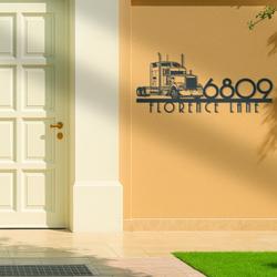 semi truck house number custom metal address sign hanging front door 2