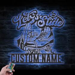 skate shop custom metal wall art led light roller skating name sign 2