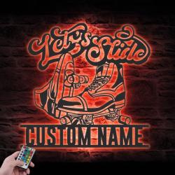 skate shop custom metal wall art led light roller skating name sign 3