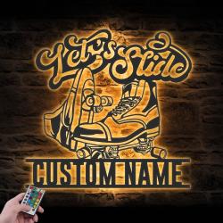 skate shop custom metal wall art led light roller skating name sign 5