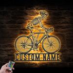 skeleton riding road bike racing custom metal wall art led light 1