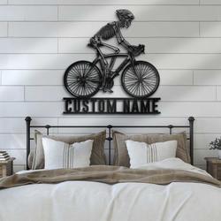 skeleton riding road bike racing custom metal wall art led light 5