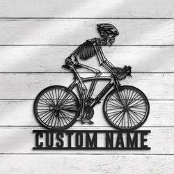 skeleton riding road bike racing custom metal wall art led light 6