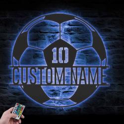 soccer ball custom metal wall art led light football player lover sign 4