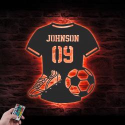 soccer custom metal wall art led light football player name sign 5