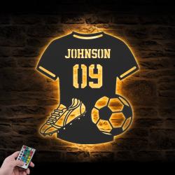 soccer custom metal wall art led light football player name sign 6