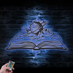 solar system planet book lover custom metal wall art led light saturn planet sign 3