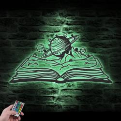 solar system planet book lover custom metal wall art led light saturn planet sign 4