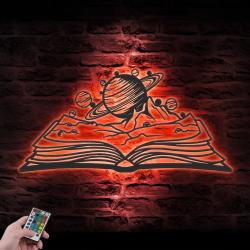 solar system planet book lover custom metal wall art led light saturn planet sign 5