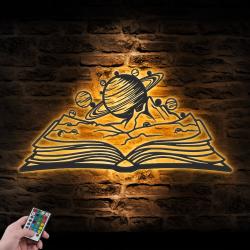 solar system planet book lover custom metal wall art led light saturn planet sign 6