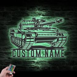 soldier military tank custom metal wall art led light army tank name sign 3