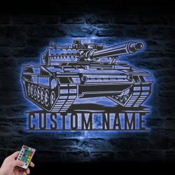 soldier military tank custom metal wall art led light army tank name sign 4