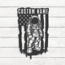 space astronaut us flag custom metal wall art led light cosmonaut name sign 6