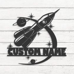 spaceship custom metal wall art led light rocket name sign 3