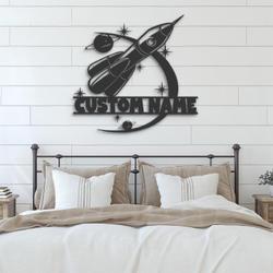 spaceship custom metal wall art led light rocket name sign 4