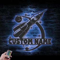 spaceship custom metal wall art led light rocket name sign 5